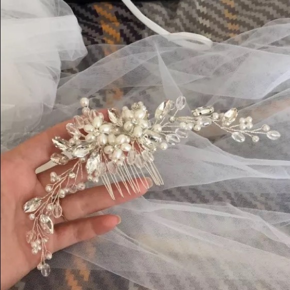 Bling long large wedding pearl hair comb crystal main image 7